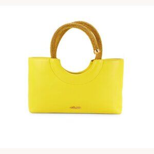 NWT Cult Gaia Nika Crystal Embellished Top Handle Bag In Yellow Leather